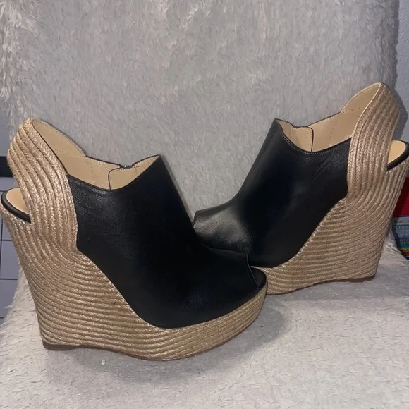 Gucci Black ‘Tiffany’ Peep Toe Espadrille Wedge Sandals size 38.5 - Picture 1 of 10